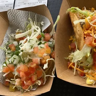 three hot dogs and a salad