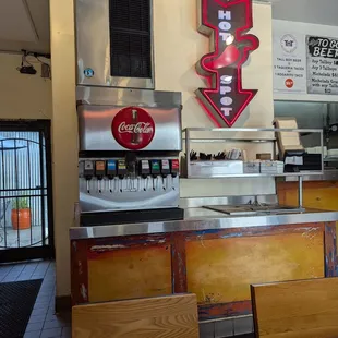 Soda and hot sauce station