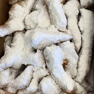 Fresh beignet fingers!!! Size large...devoured by mostly the two adults at the table #SorryKids #Gobblers