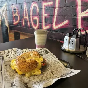 Debo Breakfast Sandwich on Asiago Everything Bagel