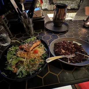 Salmon salad  and red cargo rice !!