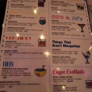 Drink menu