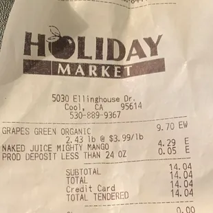 7/6/2023:  Holiday Market receipt.