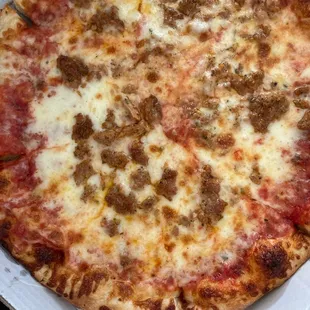 Sausage and cheese pizza. Small