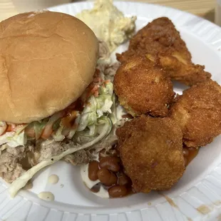 Sertoma Spring Fever 2023:  Bbq sandwich, fried fish, hush puppies, baked beans potato salad, coleslaw