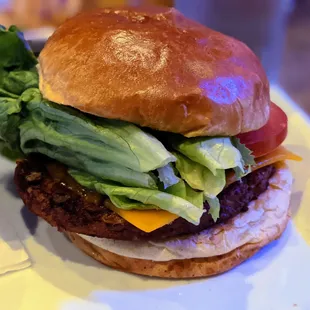 Classic burger with black bean veggie patty