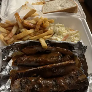 ribs, coleslaw and french fries