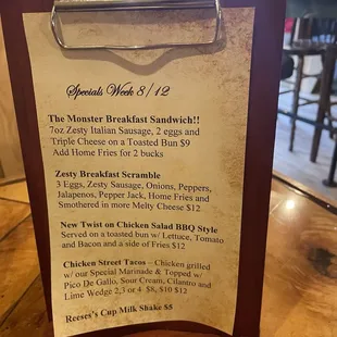 menu