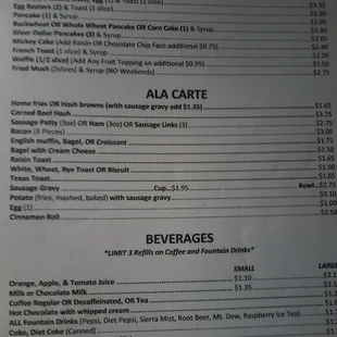 the menu of the restaurant