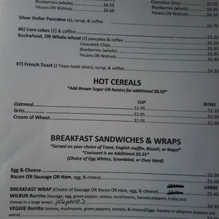 the breakfast menu