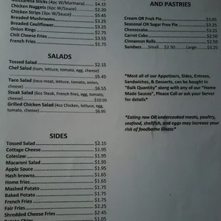 the menu of the restaurant
