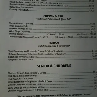 the menu of the restaurant