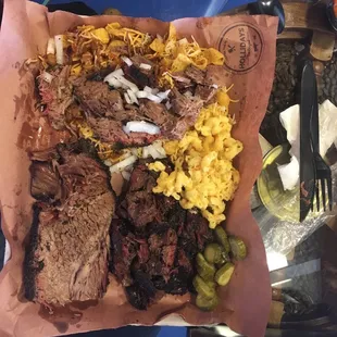 Brisket, frito pie, beef cheek and Mac n Cheese. To die for