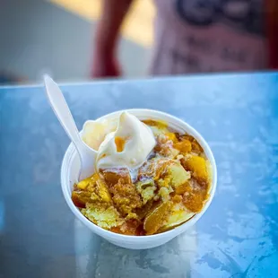 Peach Cobbler with Vanilla ice cream