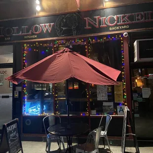 Outside in front of the restaurant