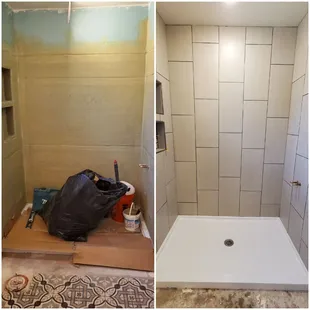 the before and after of a shower