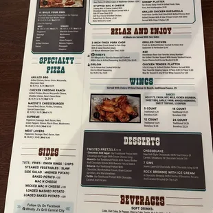 chicken wings and fried chicken, menu