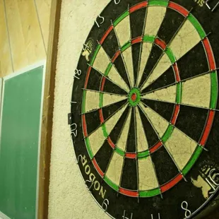 a dart in the center of a dart board