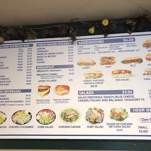 the menu for the restaurant
