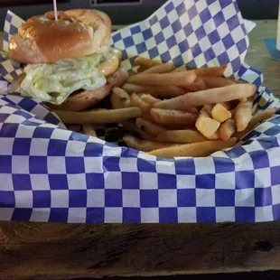 a burger and fries