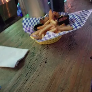 a basket of fries on a table