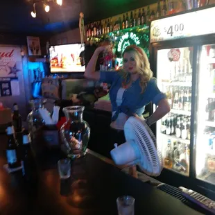 a woman at a bar