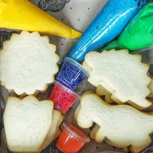 a tray of decorated cookies