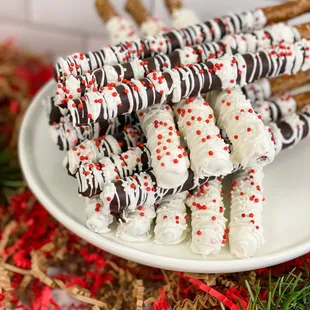 Seasonal item- Peppermint Dipped Pretzel Rods!