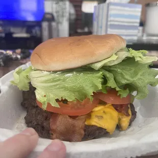 One pound bacon cheese burger