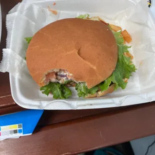 Jr. Hollywood burger. With grilled onions and jalapeños