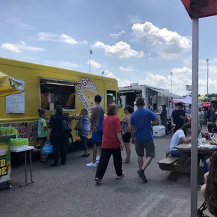 Some of the trucks and picnic areas to eat at