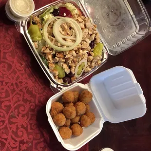 Greek Salad &amp; Fried Mushrooms.