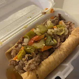 Italian Beef dipped with hot peppers