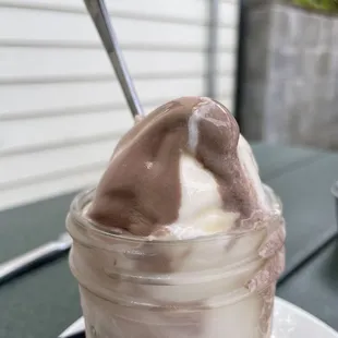 an ice cream sundae in a jar