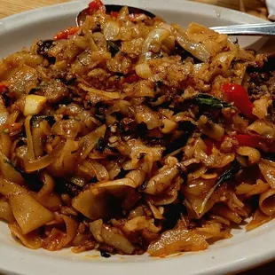 Drunken noodle with beef. Level spiciness is 3.