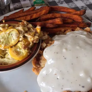 Chicken Fried Steak with sweet potato fries and Squash casserole was my dinner. It was worth the trip.