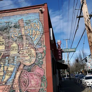 a mural on the side of a building