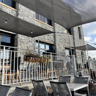 Patio seating-- I love the gray stone