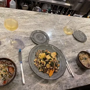 Cauliflower chickpea barley appetizer in the middle (tasty) and best gumbo ever!