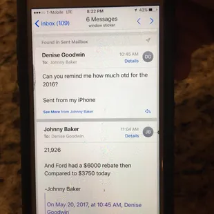 Proof of emails with johnny baker