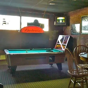 a pool table and chairs