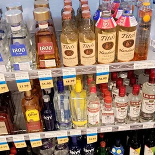 a shelf of liquor