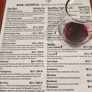 Wine tasting menu