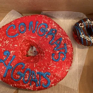Start to summer special donut cake congratulating the 4 Hughes boys for a great school year.  They are the greatest of all time.