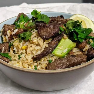 Wok-Fired Thai Fried Rice, Air Dried Salted Beef Jerky, Chinese Broccoli, Farmer Market Eggs