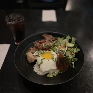 Build Your Own Bowl (Vermicelli, Rice, Garlic Noodles, Spicy Peanut Noodles or Salad)  Five Spice Pork with Jasmine Rice