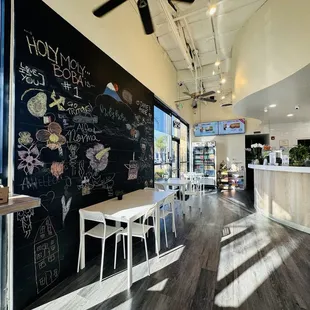 Seating area with chalkboard