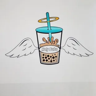 a cup of boba bubble tea with angel wings