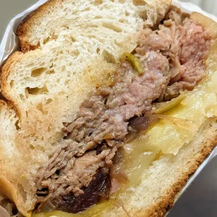 Roast beef with au jus, sweeter style french dip