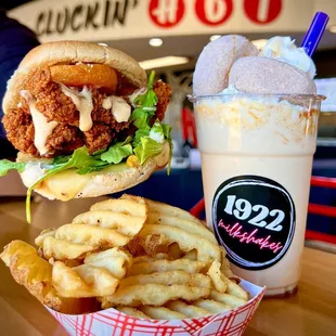 a chicken sandwich and french fries